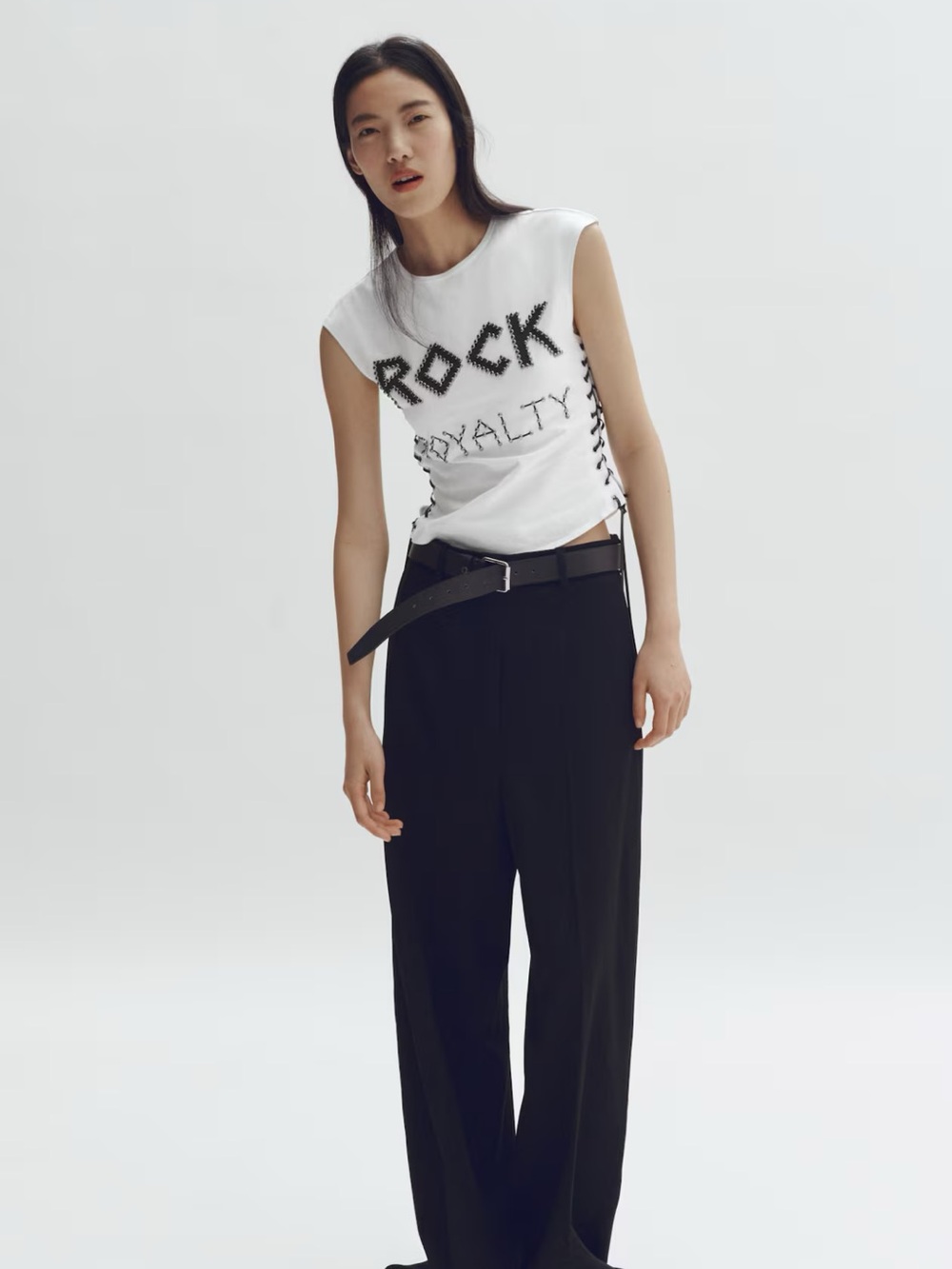 H&M Stella McCartney White 'Rock Royalty' Lace-Up Muscle Tee - Picture 4 of 5